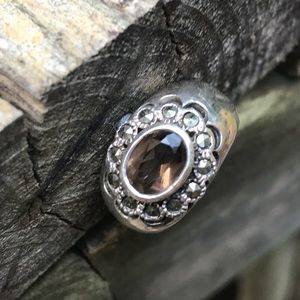 Smoky Quartz & marcasite silver ring